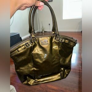 Metallic Olive Green Coach Tote